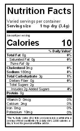 Southern Maple Nutritional Label