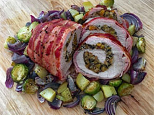 Bacon Wrapped Wild Rice Stuffed Pork Loin