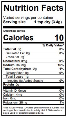 Herb Seasoning Nutritional