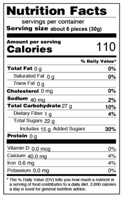 Crystallized Ginger Nutritional