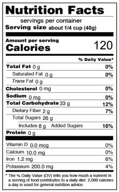 Dates Diced Nutritional