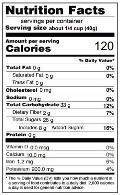 Dates Diced Nutritional