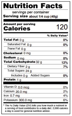 Golden Raisins Nutritional