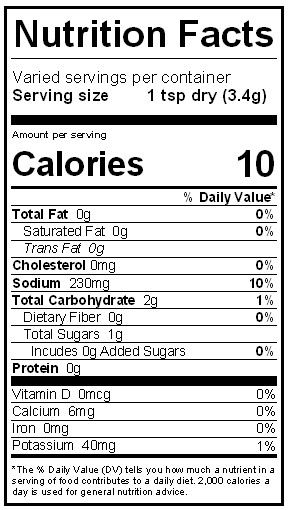 Smoky Chipotle Nutritional Panel